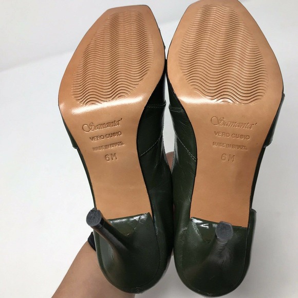 NWOB Samanta Square Toe High Heel Green Leather - Picture 6 of 6
